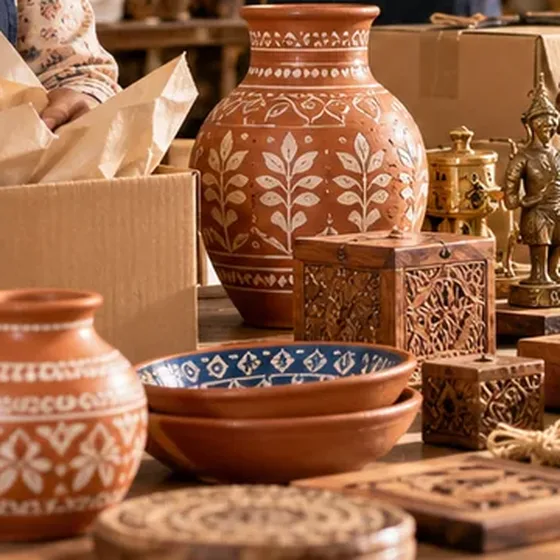 Hand-painted Terracotta Vase Pair