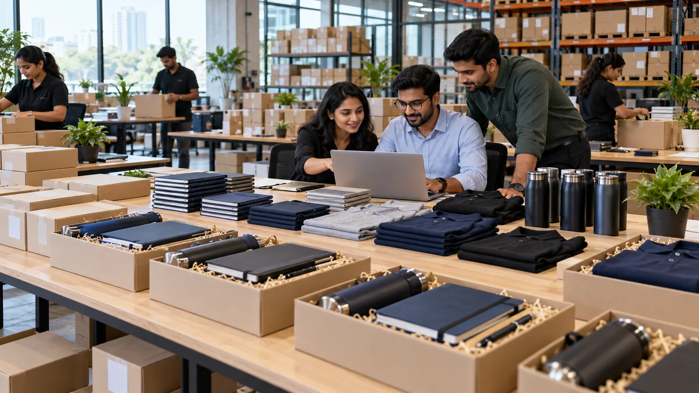 Employee gifts seller team preparing and managing gifting orders