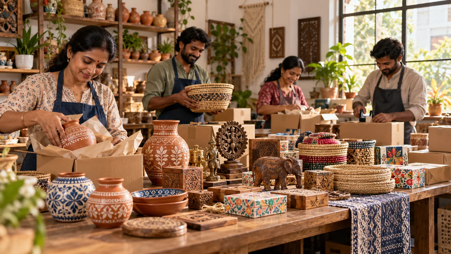 Handicraft gifts seller team preparing and managing gifting orders