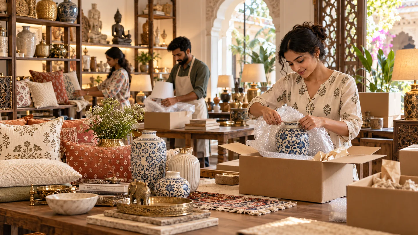 Home decor gifts seller team preparing and managing gifting orders