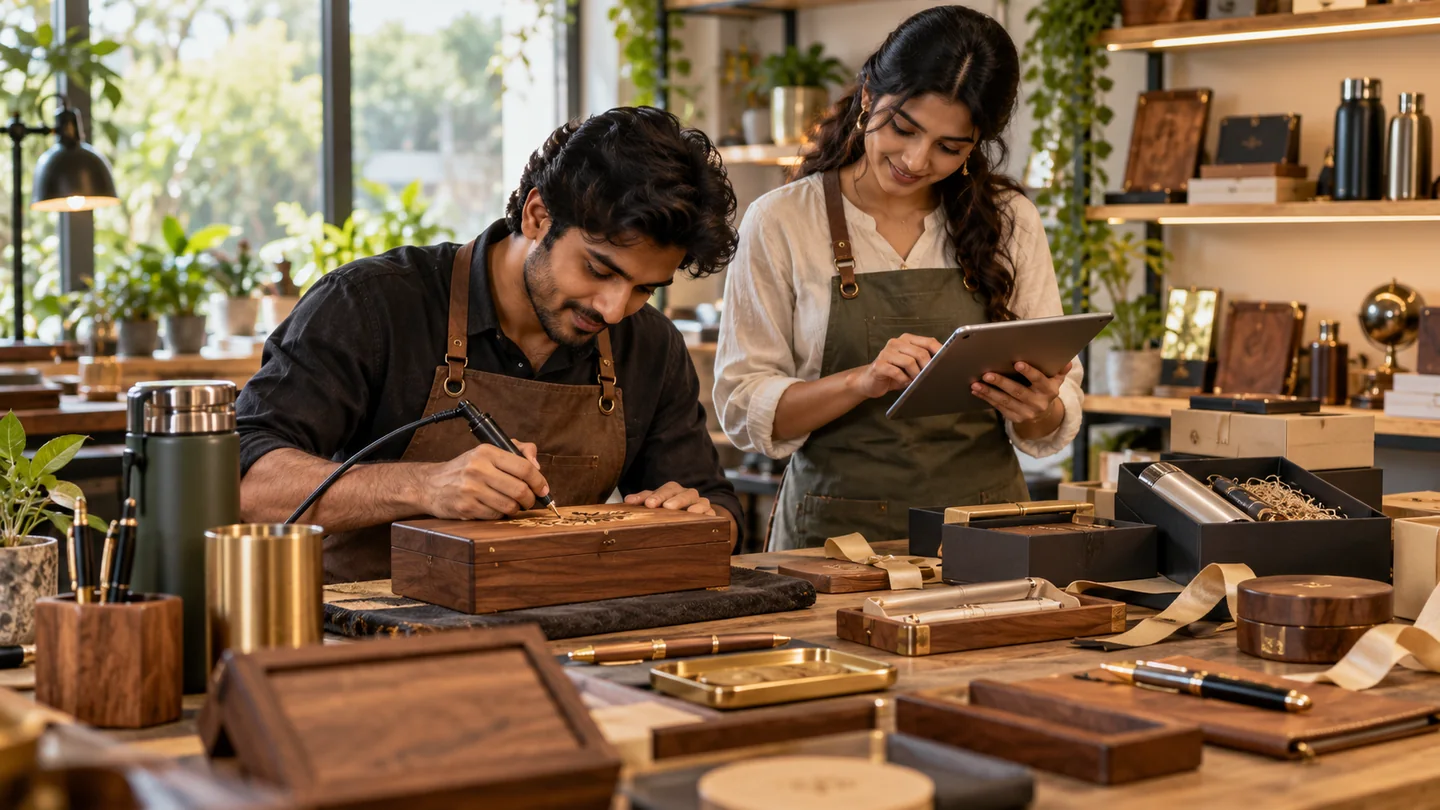 Personalised gifts seller team preparing and managing gifting orders