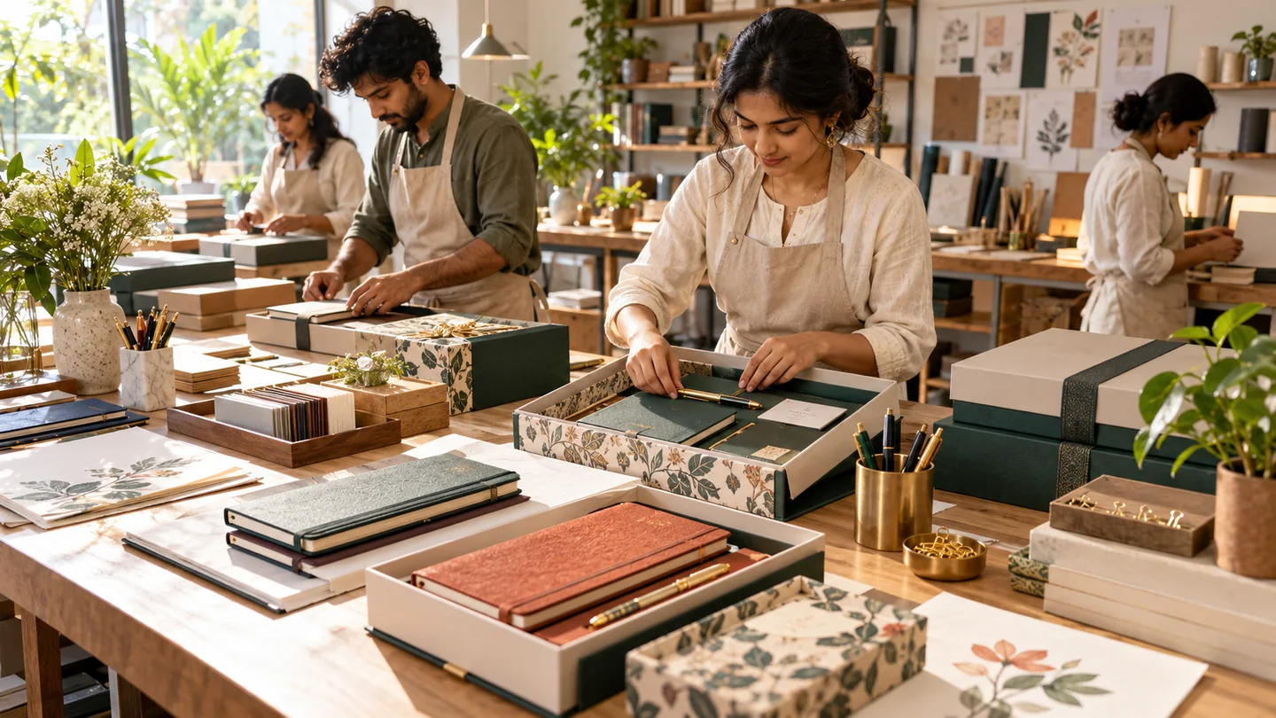Stationery gifts seller team preparing and managing gifting orders