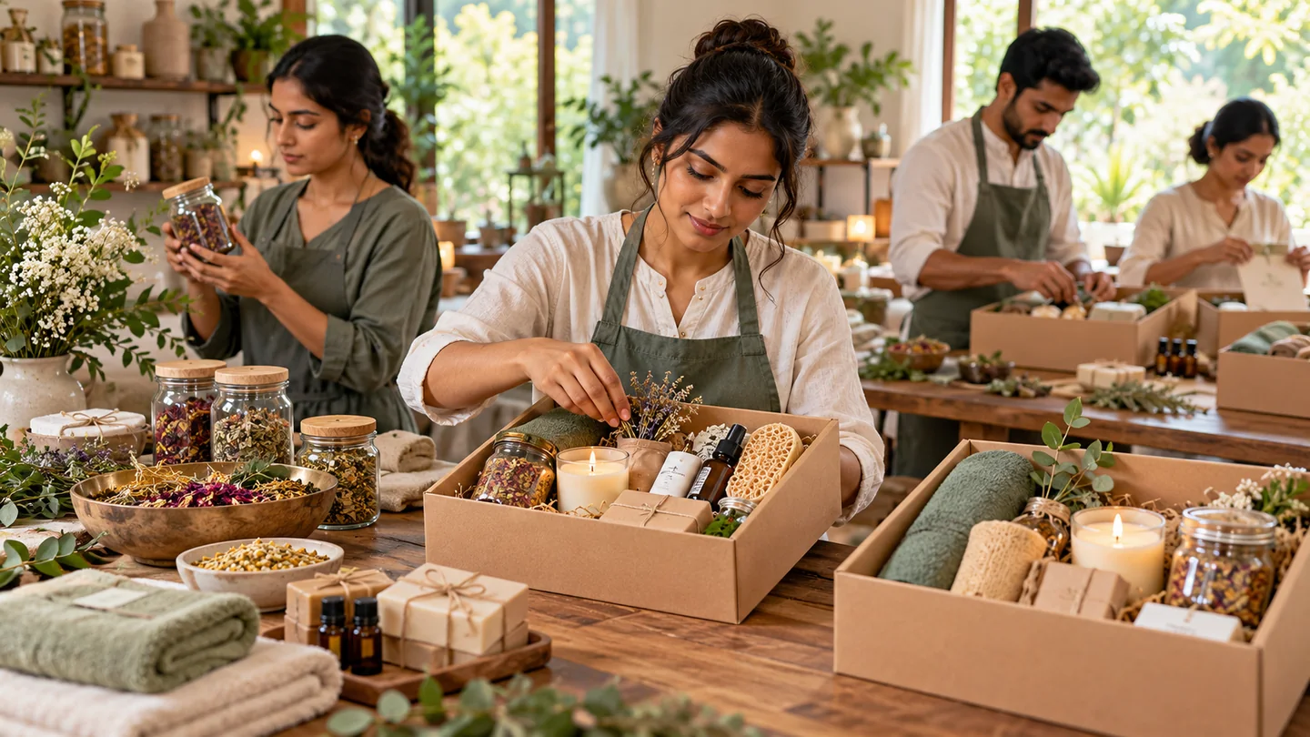 Wellness gifts seller team preparing and managing gifting orders